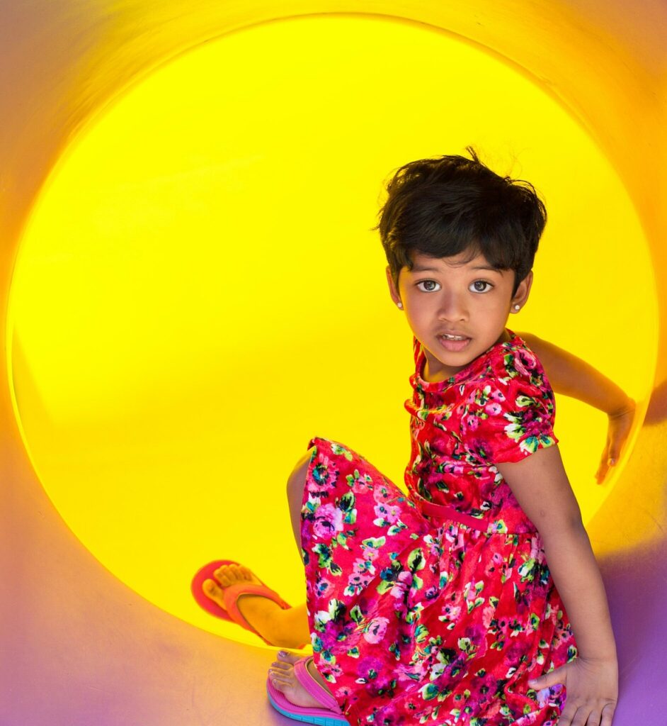 children, portrait, artistic, girl, indian, dress, short hair, yellow portrait, yellow hair